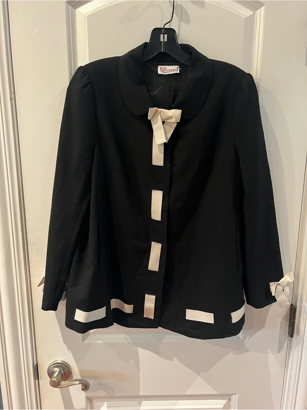 RED Valentino Black Jacket with Cream Trim and Bow Accents